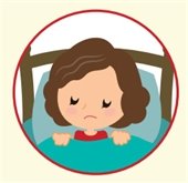 Cartoon image of girl sick in bed