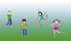 Children physical distancing with face coverings