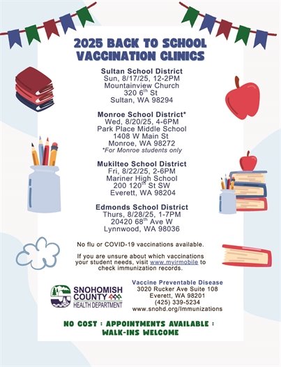 2025 Back to School Vaccination Clinics flyer