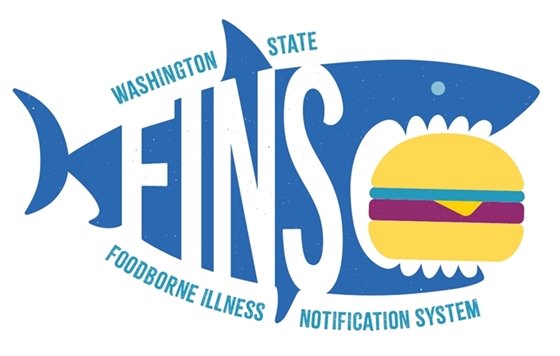 FINS logo, shark eating a hamburger