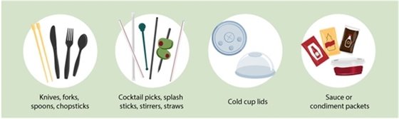 Single-use service ware and condiment packets