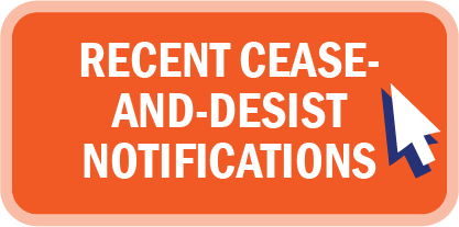Recent Cease-and-Desist Notifications